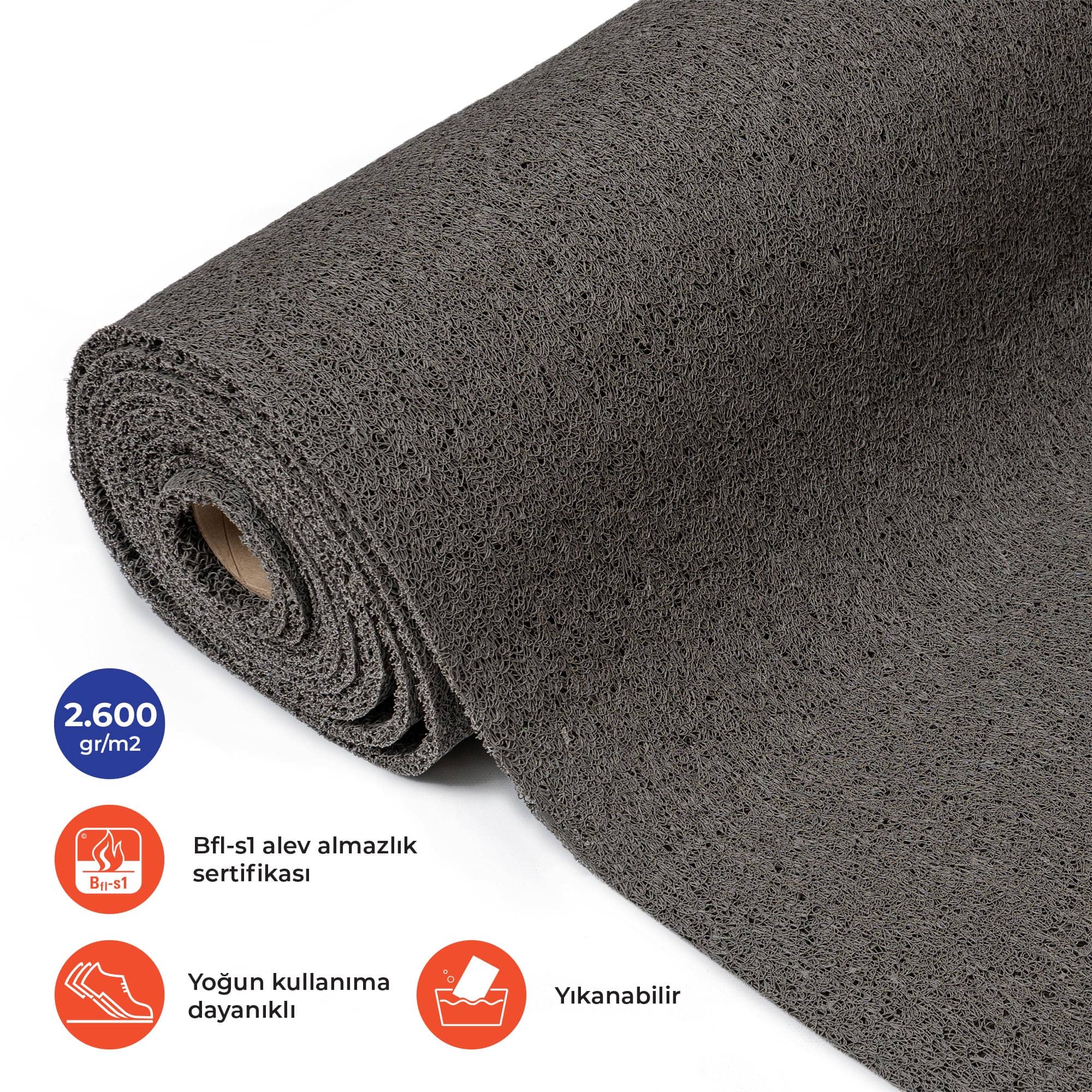 Gri Kıvırcık Paspas Yolluk – Genişlik 100 cm ürün görseli