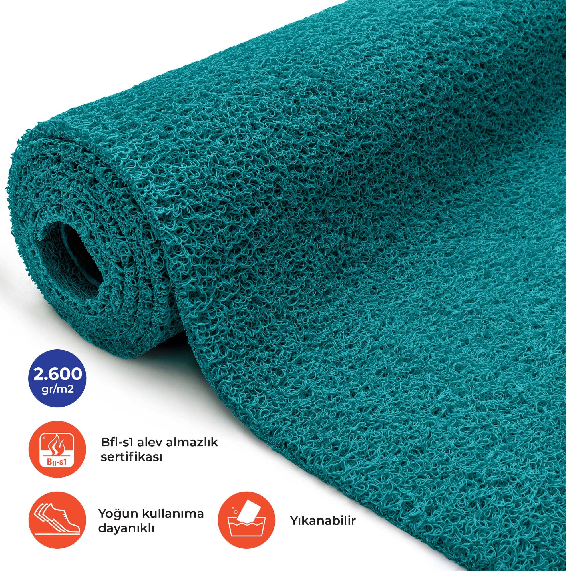 Turkuaz Kıvırcık Paspas Yolluk – Genişlik 100 cm ürün görseli